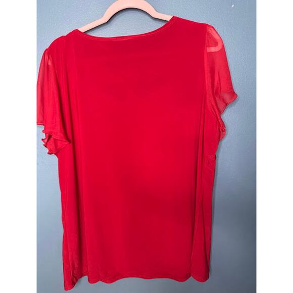 Zero 2 Eight Blouse Women's Size 1X Formal Red Crystal Peephole Flowy Top Sleeve - Picture 2 of 9